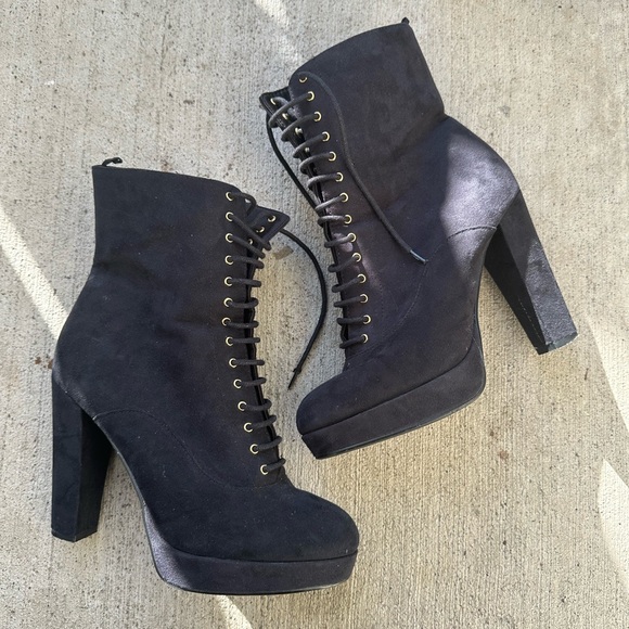 H&M Boots Block Heel Lace up Booties size 6 Ankle Boots - Picture 1 of 9